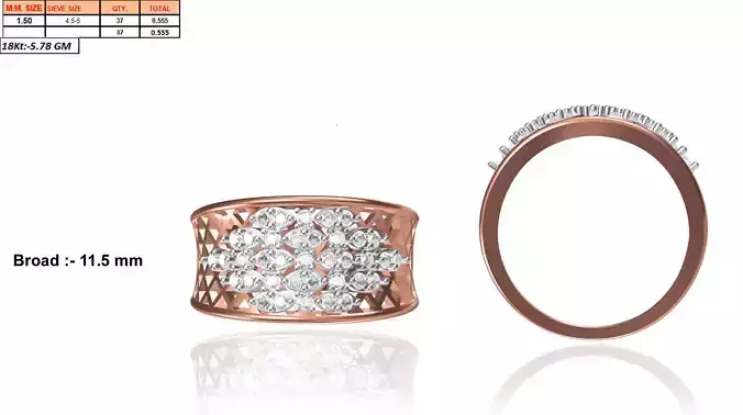 Wide Rose Gold Ring With Diamonds 2