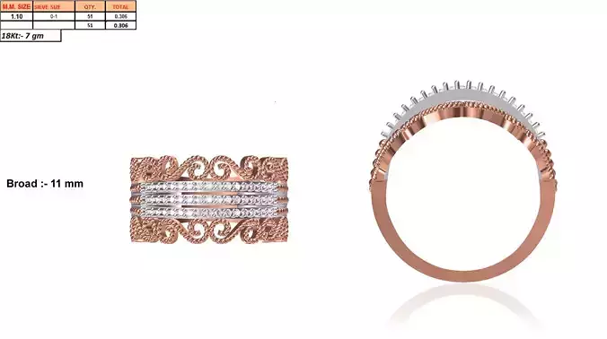Wide Rose Gold Ring With Diamonds 3