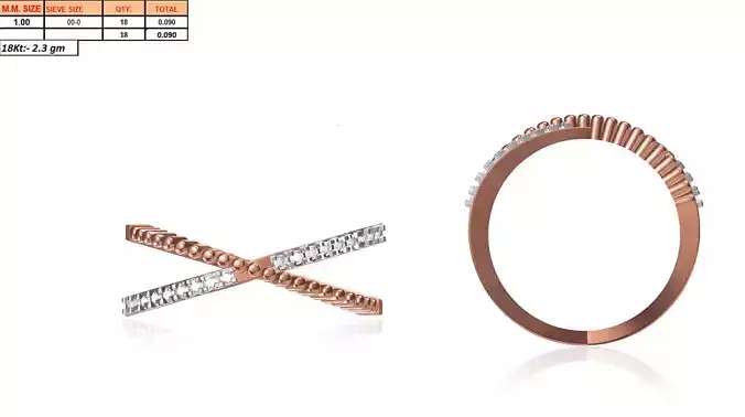 Criss Cross Rose Gold Ring With Diamonds 4 3D print model