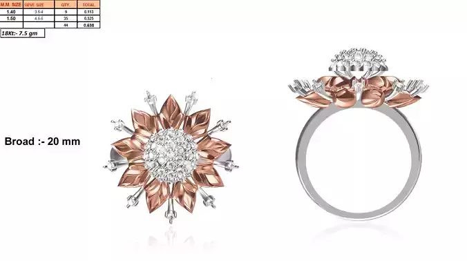 Flower Shaped Rose Gold Ring With Diamonds 16