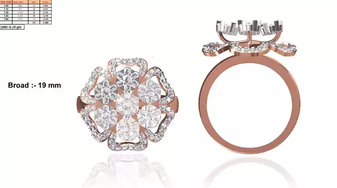 Flower Shaped Rose Gold Ring With Diamonds 18