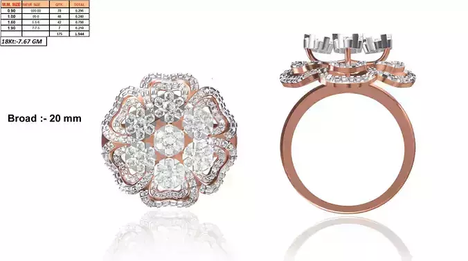 Large Flower Shaped Rose Gold Ring With Diamonds 6