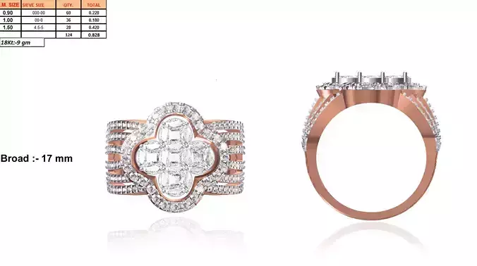 Flower Shaped Wide Ring With Diamonds