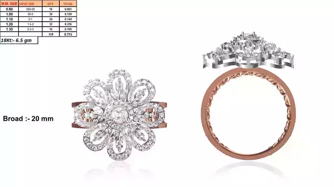 Flower Shaped Rose Gold Ring With Diamonds 19