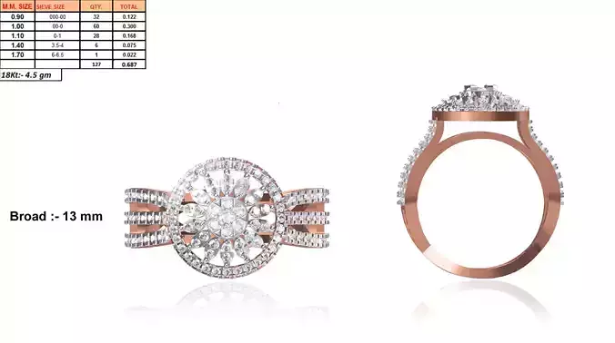 Round Shaped Rose Gold Halo Ring With Diamonds