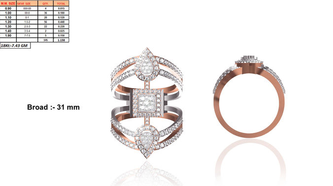 Large Multi Metal Halo Ring With Diamonds 3D print model