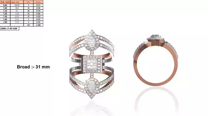 Large Multi Metal Halo Ring With Diamonds 3D print model