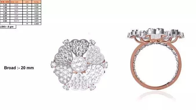 Large Flower Shaped Rose Gold Ring With Diamonds 7