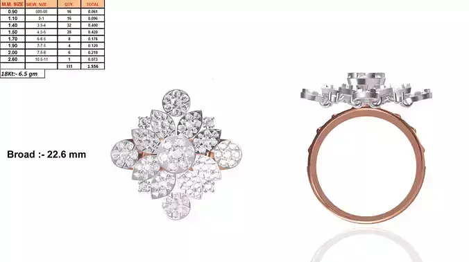 Large Square Shaped Rose Gold Ring With Diamonds