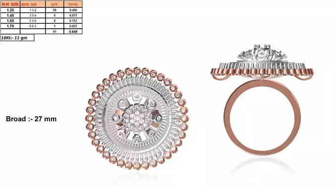 Large Flower Shaped Rose Gold Ring With Diamonds 8