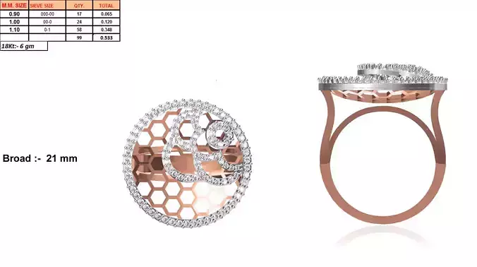 Large Round Shaped Rose Gold Ring With Diamonds 2
