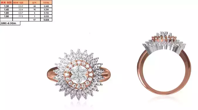 Large Flower Shaped Rose Gold Ring With Diamonds 9