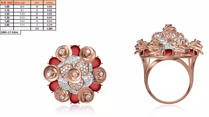 Large Flower Shaped Rose Gold Ring With Diamonds 10