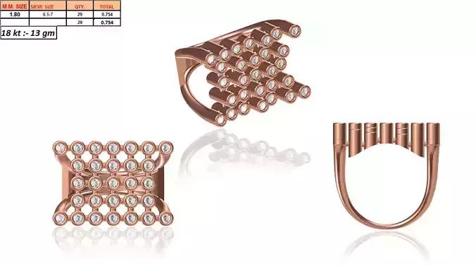 Wide Rose Gold Grid Ring With Diamonds