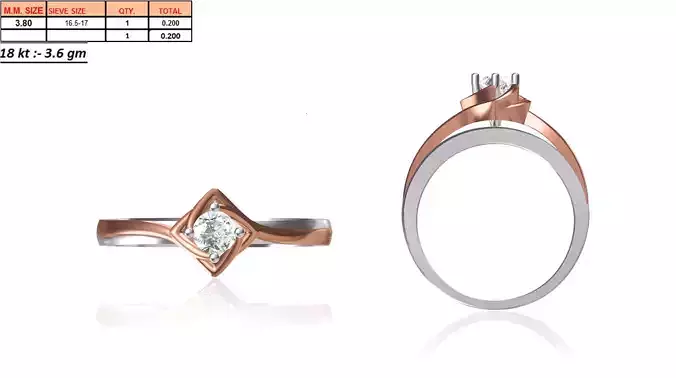 Square Rose Gold Ring With Diamonds 1