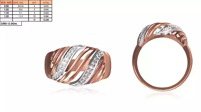 Wide Rose Gold Ring With Diamonds 7