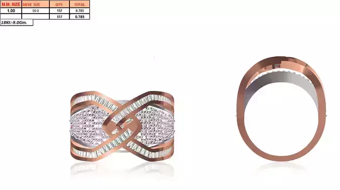 Wide Rose Gold Ring With Diamonds 14
