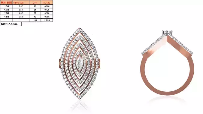 Large Marquise Shaped Rose Gold Ring With Diamonds 1