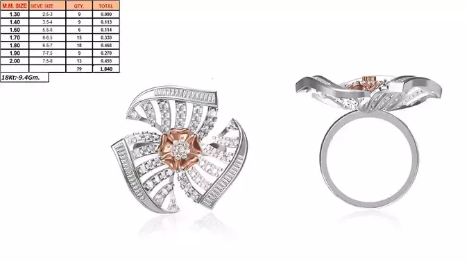 Large Flower Shaped Silver Ring With Diamonds 3