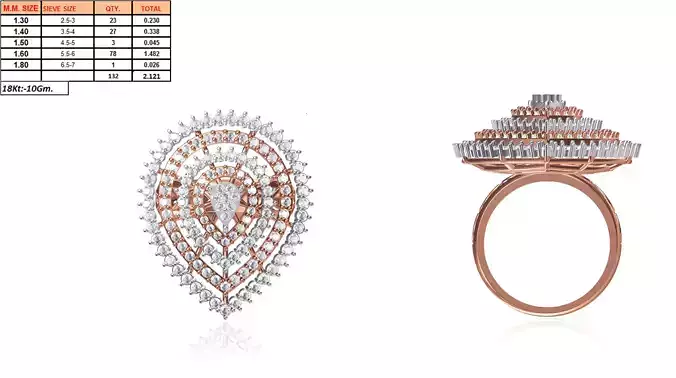 Large Drop Shaped Rose Gold Ring With Diamonds 1
