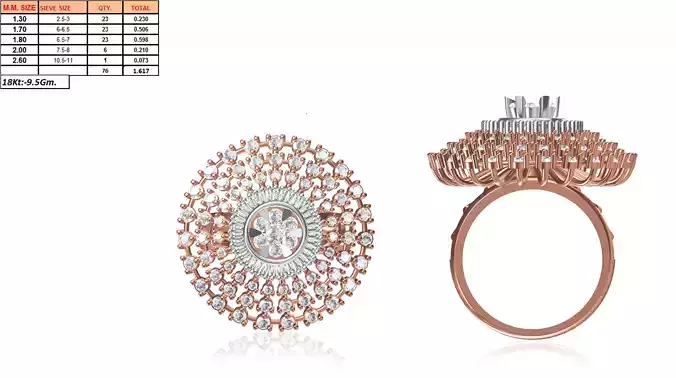 Large Flower Shaped Rose Gold Ring With Diamonds 11