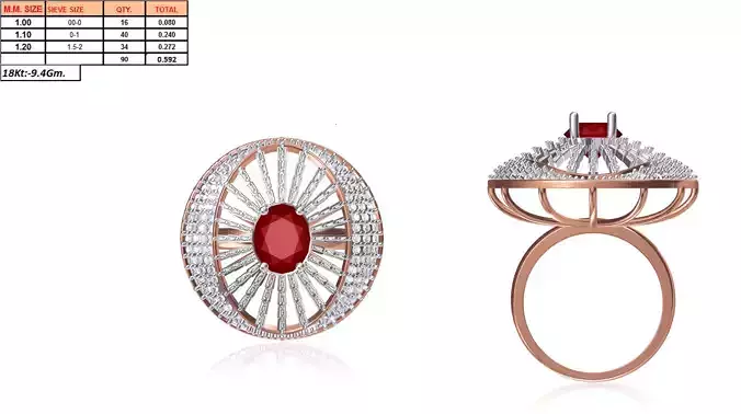 Large Round Shaped Rose Gold Ring With Gem