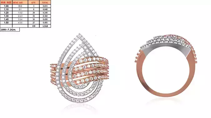 Large Drop Shaped Multi Metal Ring With Diamonds
