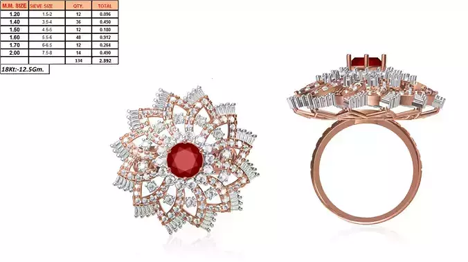 Large Flower Shaped Rose Gold Ring With Gem