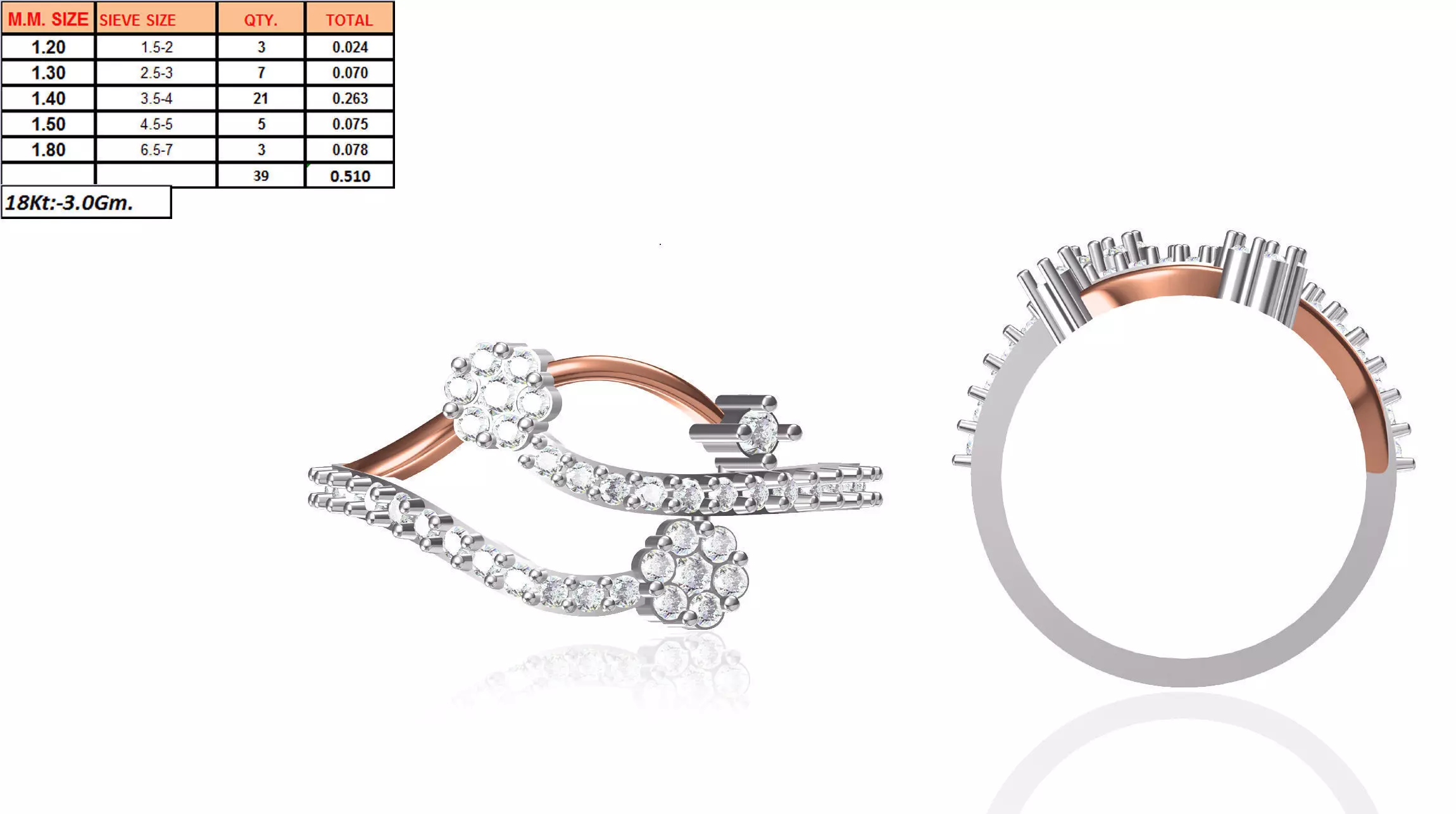Spiral Floral Multi Metal Ring With Diamonds 3D print model