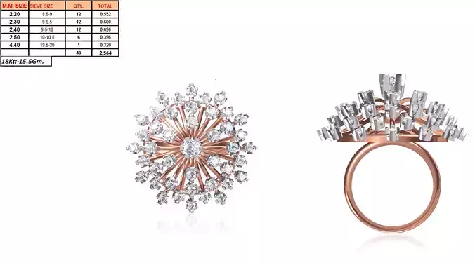 Large Flower Shaped Rose Gold Ring With Diamonds 13
