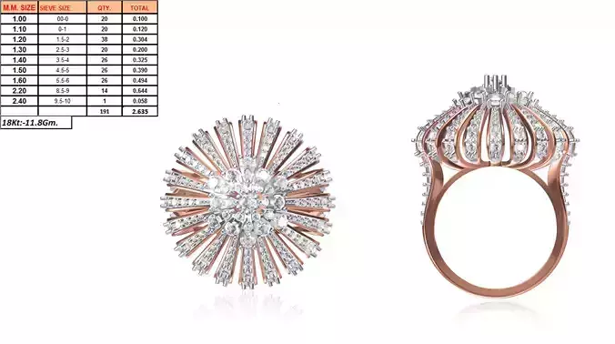 Large Dome Shaped Rose Gold Ring With Diamonds
