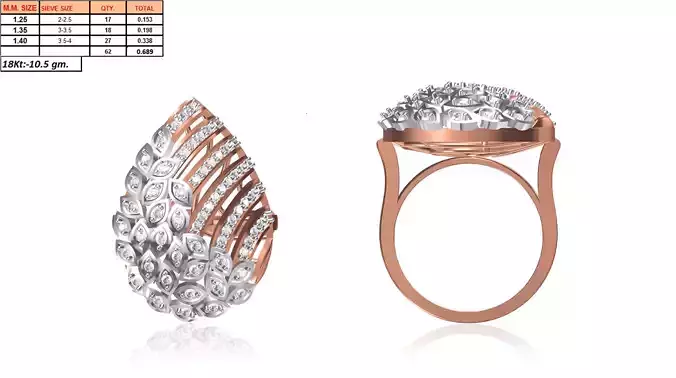 Large Drop Shaped Rose Gold Ring With Diamonds 2