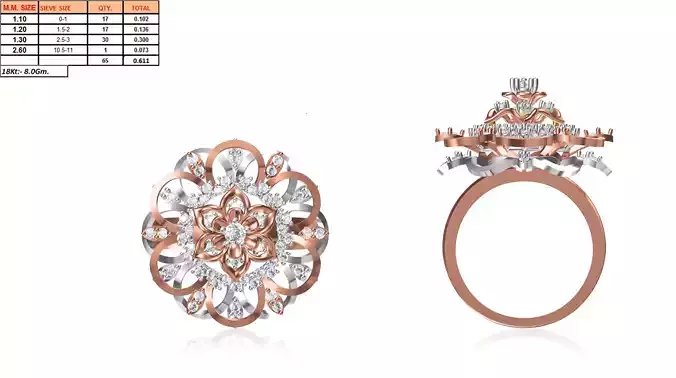 Large Flower Shaped Rose Gold Ring With Diamonds 14