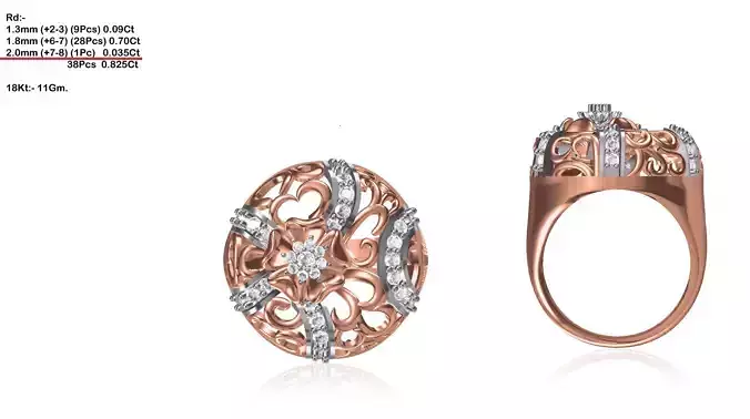 Thick Floral Rose Gold Ring With Diamonds