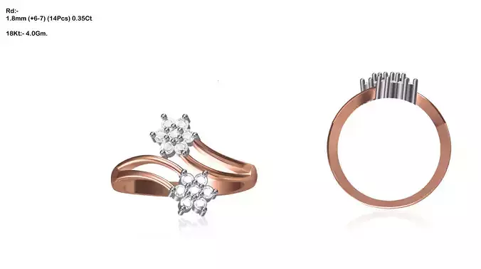 Spiral Floral Rose Gold Ring With Diamonds 8