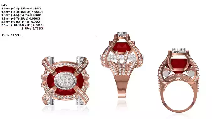 Large Rose Gold Ring With Ruby