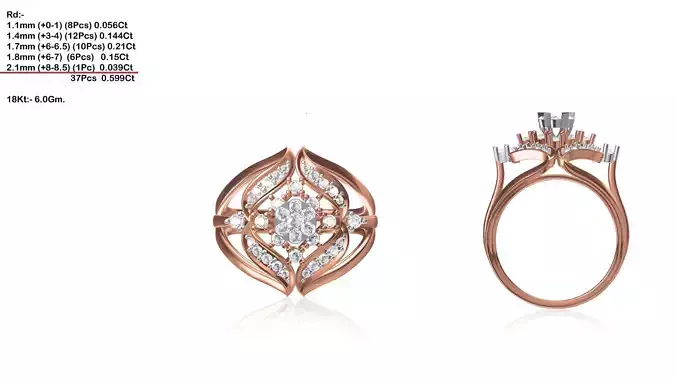 Rose Gold Floral Ring With Diamonds 2