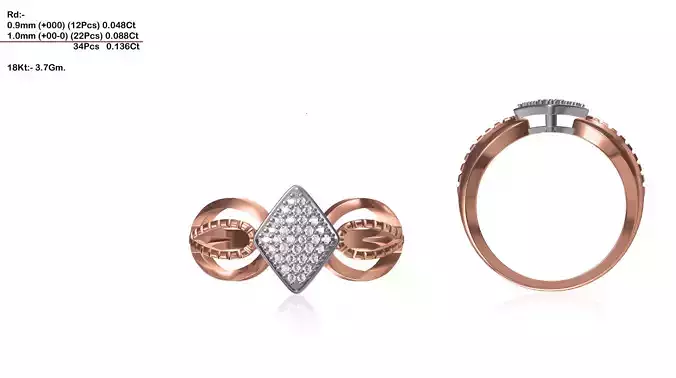 Rhombus Shaped Rose Gold Ring With Diamonds 2