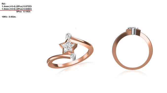 Star Shaped Spiral Rose Gold Ring With Diamonds 3D print model