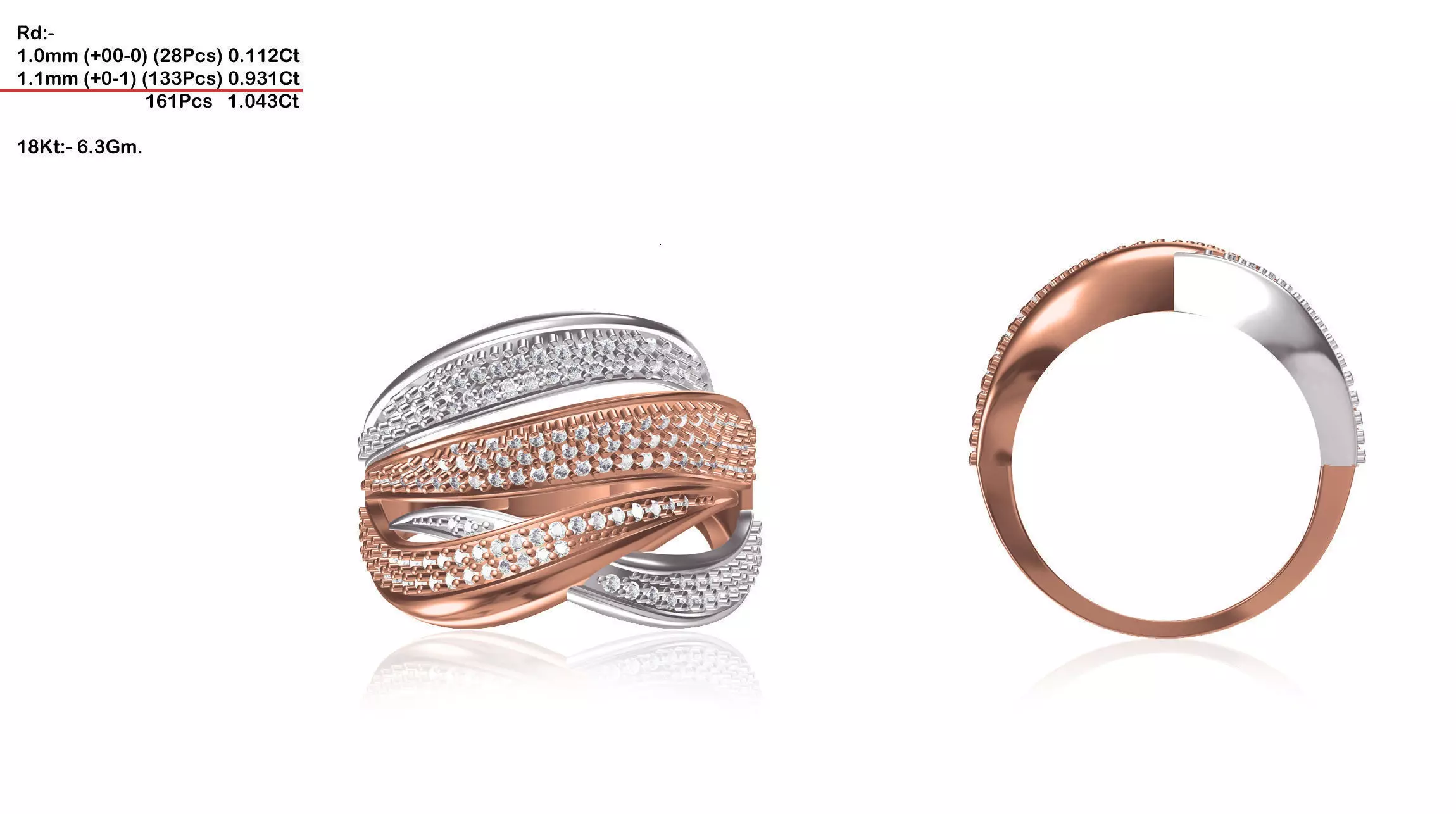Wide Multi Metal Ring With Diamonds 1 3D print model