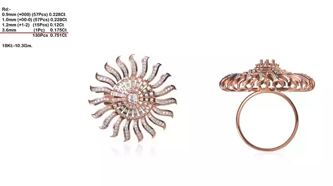 Large Flower Shaped Rose Gold Ring With Diamonds 15