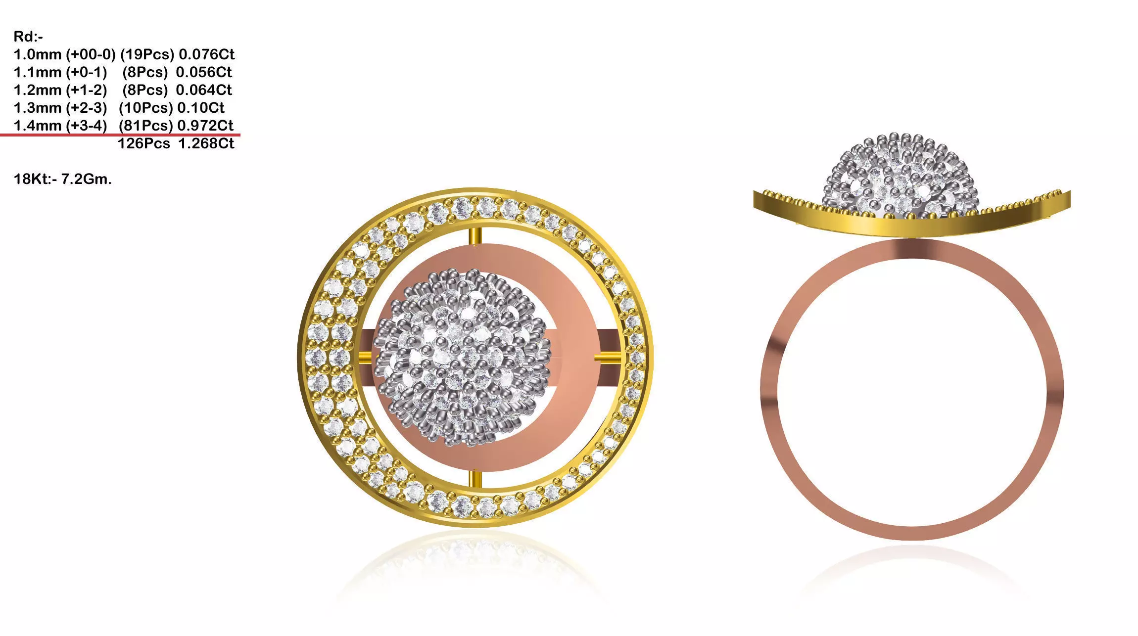 Large Round Shaped Multi Metal Ring With Diamonds 3D print model