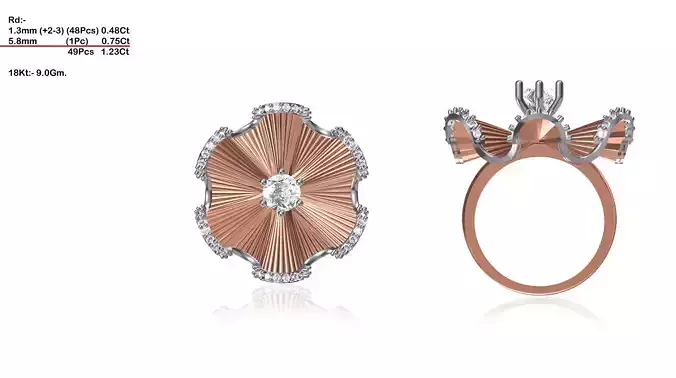 Large Flower Shaped Rose Gold Ring With Diamonds 16