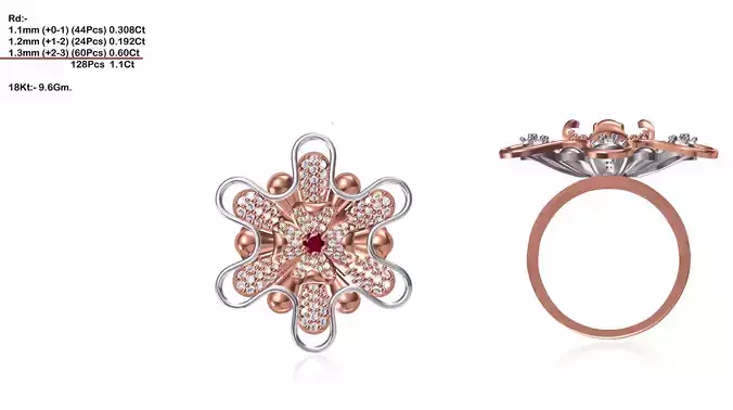Large Flower Shaped Rose Gold Ring With Diamonds 17