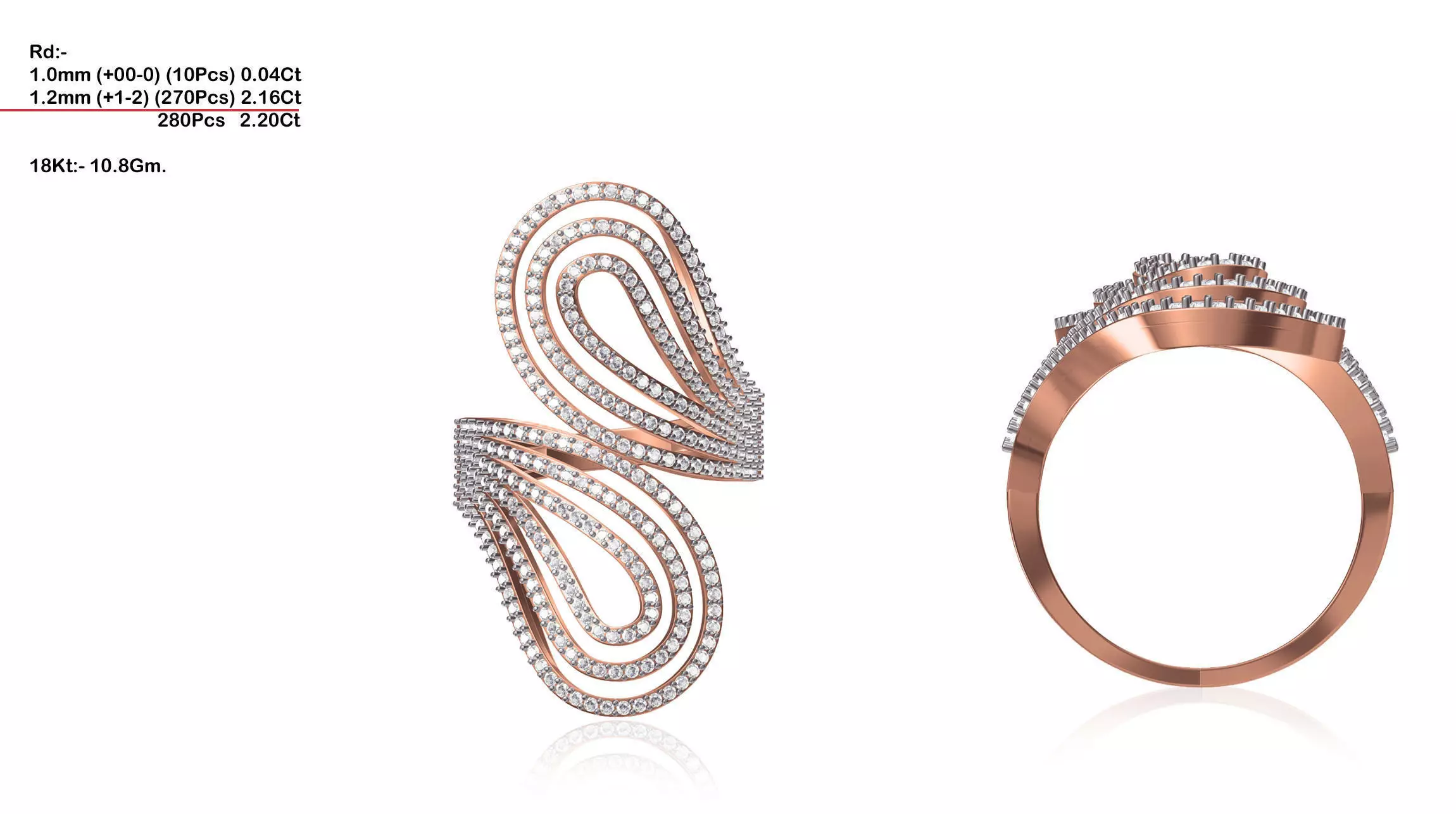 Spiral Loop Rose Gold Ring With Diamonds 3 3D print model_0