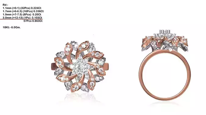 Flower Shaped Rose Gold Ring With Diamonds 29
