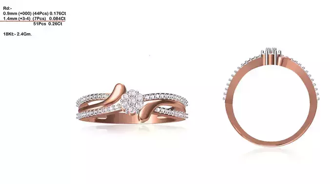 Criss Cross Rose Gold Ring With Diamonds 5 3D print model