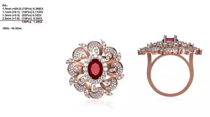 Large Flower Shaped Rose Gold Ring With Ruby