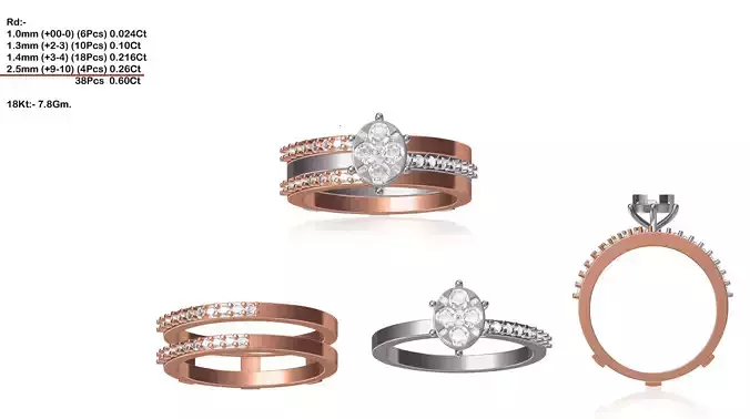 Adjustable Multi Metal Ring With Diamonds 3D print model