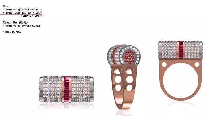 Cylinder Shaped Multi Metal Ring With Gem 3D print model